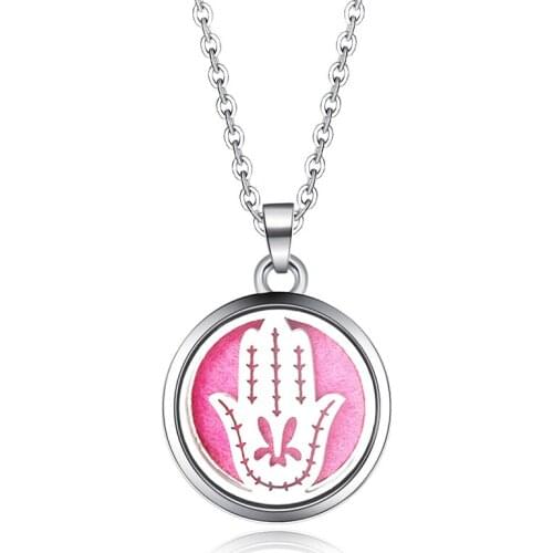 Hand Of Fatima Aroma Pendant Necklace Stainless Steel Magnetic Aromatherapy Essential Oil Diffuser Perfume Locket Pendant