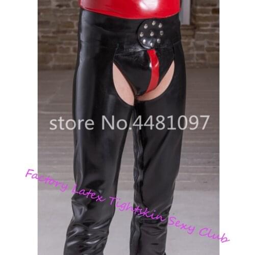 Sexy Mans Latex Rubber Chaps Latex Long Pants With Inside Zip Mens Latex Rubber Trousers with Underwear
