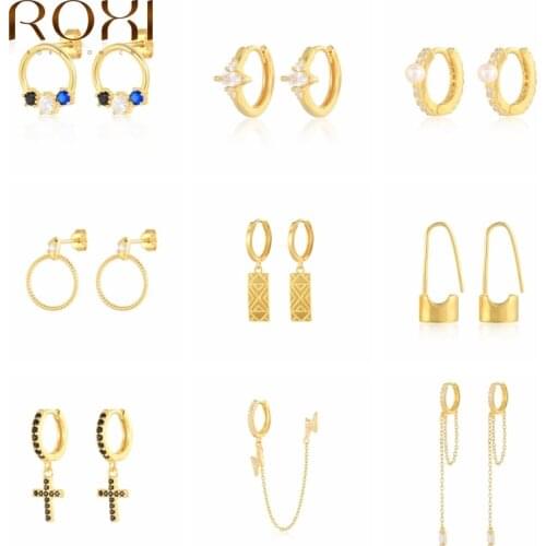 ROXI Round Cross Small Earrings For Women 925 Silver Ear Piercing Chain Hoop Earrings Jewelry CZ Earrings Pendientes Plata 925