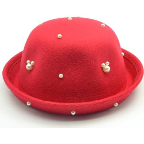 Mickey hats children Caps with winter spring kids boy girls hats caps Pearl Fashion Wool Felt Fedora Hat