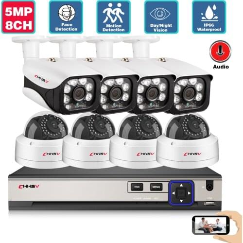 H.265 8CH POE NVR Security Camera System 5MP Outdoor Waterproof Face Detection CCTV IP POE Camera Video Surveillance System Kit
