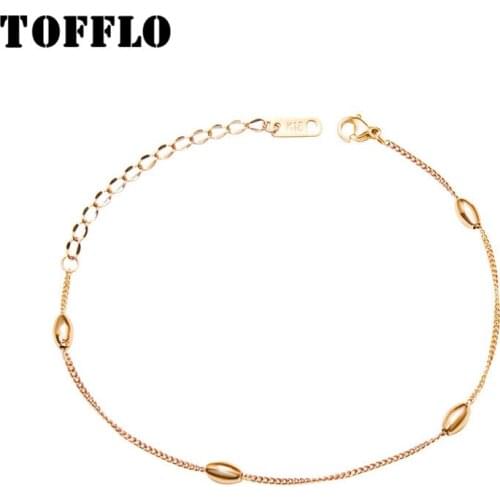 TOFFLO Stainless Steel Jewelry Oval Beads With Side Chain Simple Anklet For Women BSS075