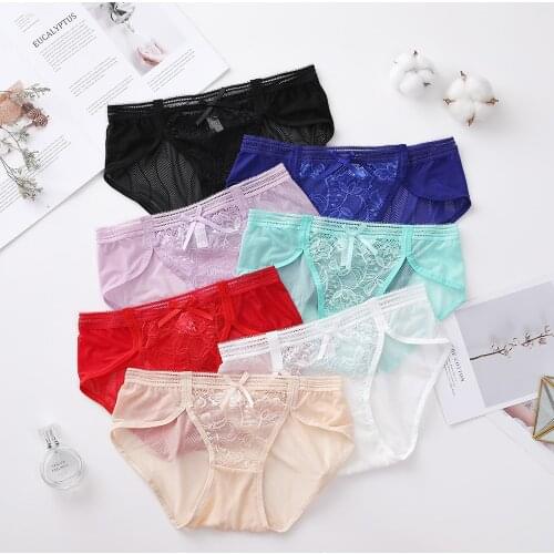 UMKA 2020 New Bow Sexy Lace Breathable Hollow Hip Raising Low Waist Comfortable Sleeping Triangle Girl Women Underwear Panties