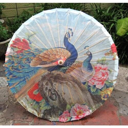New arrival chinese handmade peafowl standing in the peony flowers picture oiled paper umbrella waterproof parasol umbrella