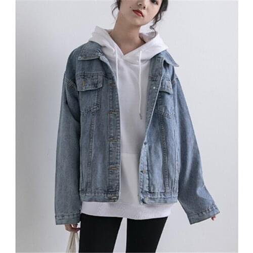 2021 Early Spring Fashion New Short Loose Lapel Long Sleeve Retro Hong Kong Style Light Blue Denim Jacket Female Trend H189