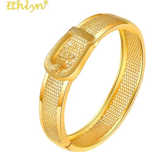 Ethlyn Dubai Openable Fat Wide Imitation Gold Color Cutout Bracelet Bangles For Ladies MY15