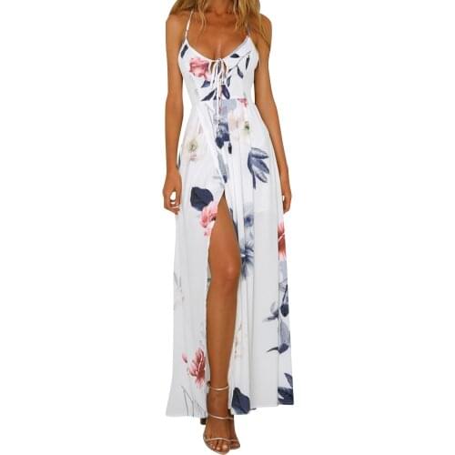 Women Boho Fashion High Quality Backless Printing Sleeveless Long Dress Summer Beach Dress