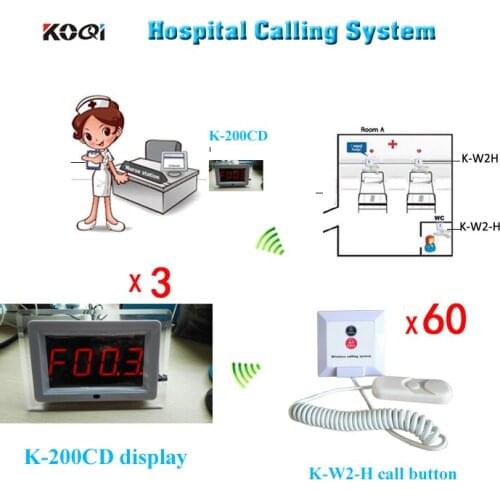 1 set Wireless Nurse Call System 3pcs Health Center English Prompt Number Display and Pull Cord Calling button 60pcs K-W2-H
