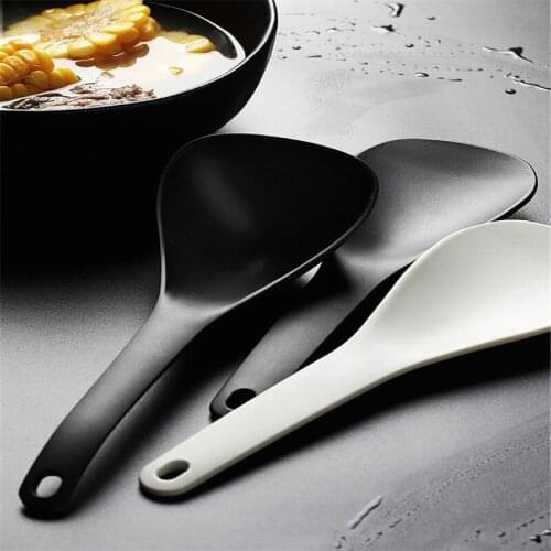 1pc Non-Stick Plastic Rice Spoon Rice Cooker Long Cooking Rice Spatula Scoop Black White Soup Spoon Kitchen Utensil Tableware