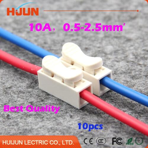 10pcs/lot 2 Pin 10A Push Quick Cable Connector Universal Reuseable Clamp Wire Terminal Wiring 1500W 250V CH-2