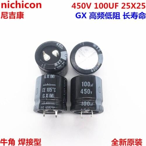 2PCS/10PCS 100uf 450v Nichicon GU/GX 25x25mm 450V100uF Snap-in PSU Capacitor