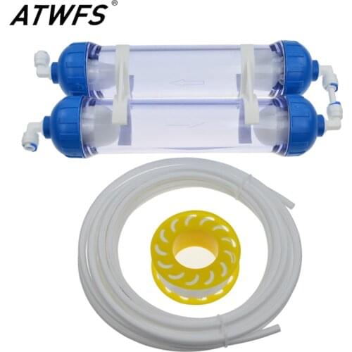 2 Stage Water Filter Housing DIY T33 Shell Filter Bottle 1/4" Tube Fittings Thicken with Pipe Reverse Osmosis Aquarium Filter