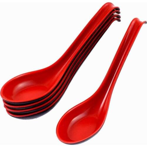 200pcs Red & Black Color Soup Porridge Spoon Household Flatware Food Grade Plastic Kitchen Tools for Home/Restaurant