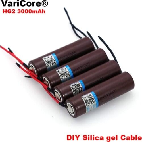 4 PCS.. VariCore HG2 3000 mAh Li-lon Battery 18650 3.7V Power Rechargeable Battery 20A Discharge + DIY Silica Gel Cable