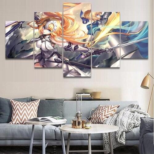 HD Printed Home Decor 5 Pieces Fate Stay Night Swordsmen Canvas Painting Wall Artwork Pictures Framed Living Room Modular Poster