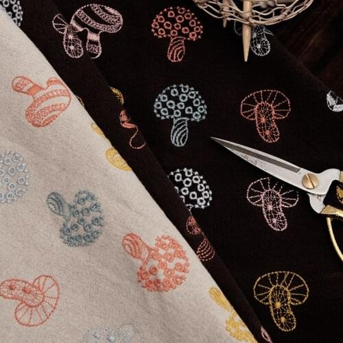 50cm*125cm/piece,Mushroom Embroidery Cotton Cloth,Clothing,Skirt,Bag,Tablecloth,Curtain,Decorative Fabric,DIY Handmade Materials