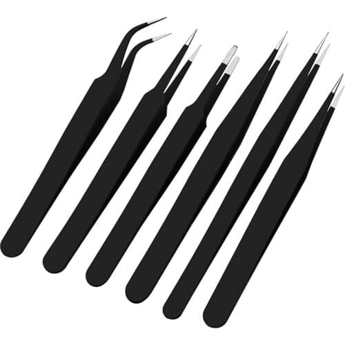 6/2Pcs Black Stainless Steel Tweezers Antistatic Curved of Tweezers For False Eyelashes Makeup Tools For Eyebrow Tweezers