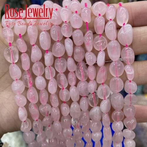 8-10mm Natural Irregular Pink Quartz Crystal Stone Beads Loose Beads For Jewelry Making DIY Bracelet Accessories 15"Inches 6-8mm