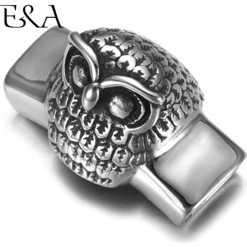 Stainless Steel Slider Beads Raised Owl 12*6mm Hole Slide Charms for Men Leather Bracelet Punk Jewelry Making DIY Supplies