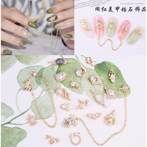 20 Pc/Pack 3D Tassel Chain,Bow,Unicorn Nail Art Jewelry Zircon Chain Nail Zircon Alloy Crystal Rhinestone Pearl Charm,JC888-907