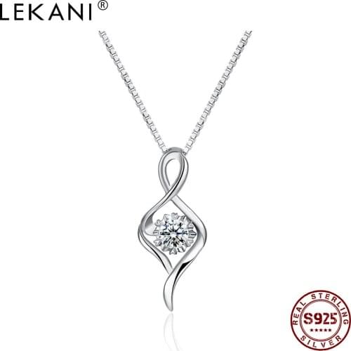 LEKANI Classic 925 Sterling Silver Geometry Twisted Pendant Necklaces For Women Round Clear Cubic Zirconia Necklace Jewelry