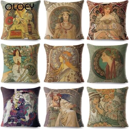 Home Cushion Cover Oil Painting Cushion Cover Linen To Map Custom Hotel Car Decoration Cushion Cover Soft and