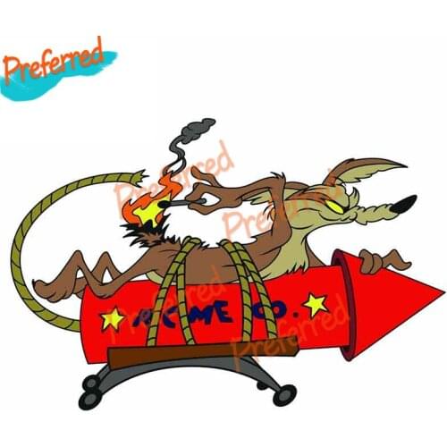 Colored Personalized Cartoon Coyote Rocket Decal Motocross Racing Laptop Helmet Trunk Wall Vinyl Car Sticker Die Cutting