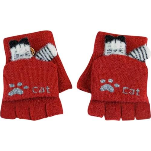 Childrens New Cute Winter Warm Cashmere Knitted Clamshell Gloves Red Cartoon Fingerless Gloves Winter Gloves For Men Mittens