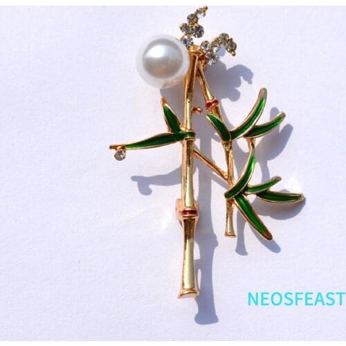 Elegant Bamboo Brooches for Women Simple Style Pin Rhinestone Brooch Multi Color Ladies Gifts Dress Accessory Classic Jewelry