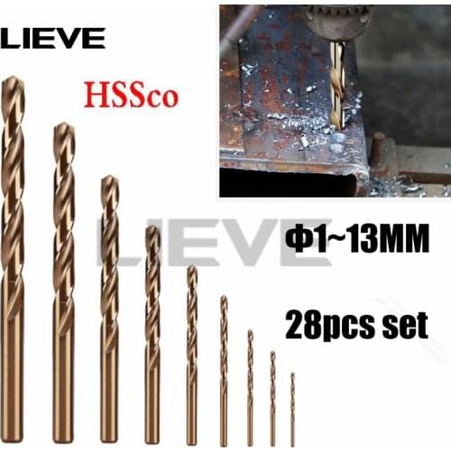 Φ1~13MM 28pcs HSS straight shank twist drill stainless steel cobalt containing twist drill bit metal hole reaming drill bit