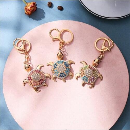 Blue Cute Tortoise Colorful Rhinestone Animal Design Crystal Keychain For Women Key Holder Trinket Mothers Day Gift Jewelry