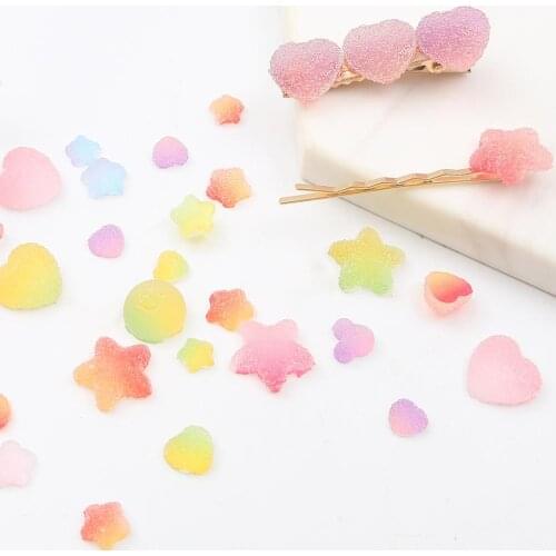 20/40pcs Multicolors Sweet Resin Candy Charms Heart Star Shapes Cabochon for DIY Jewelry Making Scrapbooking Embellishment Decor