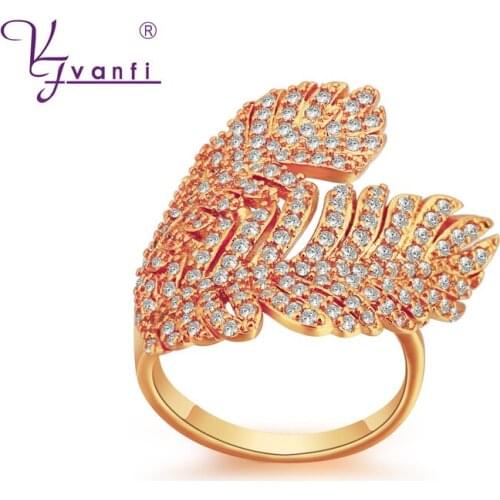 Kfvanfi Wholesale Shiny Rings Rose Gold Plate Fashion Leaf Shape Engagement Rings With Cubic Zirconia Jewelry