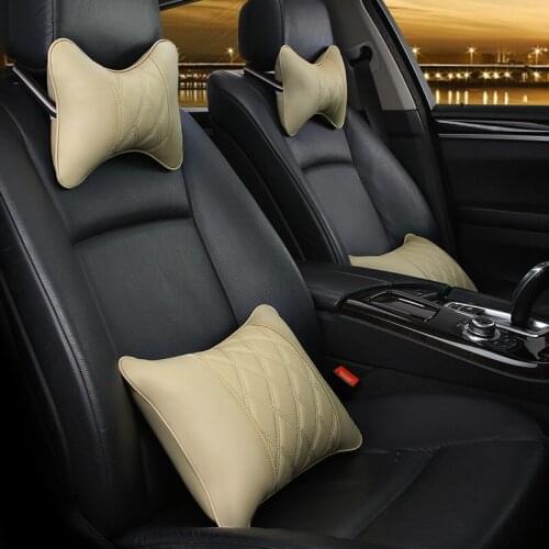 KKYSYELVA Leather Car Headrest Pillow Neck Pillows Lumbar Support for Office Chair Waist Back Support Car Styling