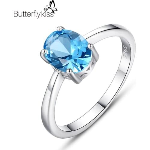 BK 6*8mm Oval Sky Blue Topaz Rings For Women Girl Real 925 Sterling Silver Simple Office Style Rings Jewelry Female Gifts