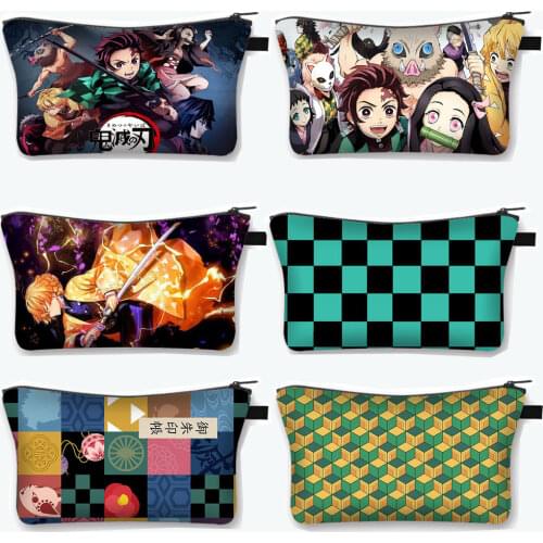 Anime Demon Slayer Cosmetic Bag Kimetsu No Yaiba Toiletries Bag Women Makeup Bags Nezuko Zenitsu Girl Cosmetic Case Small Clutch