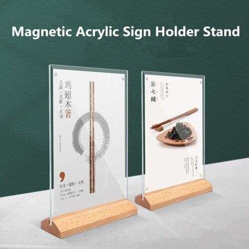 A6 Magnetic Wooden Acrylic Picture Paper Photo Frame Acrylic Menu Sign Card Note Holder Advertising Board