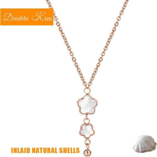 Small White Flower Shell Pendant Necklace Titanium Stainless Steel Inlaid Natural Shell Chain Necklace Fashion Women Jewelry