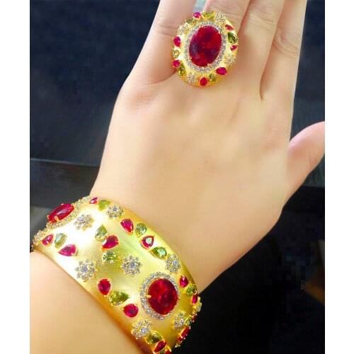 Missvikki New 3PC Open Bracelet Ring Earring Set For Women Bridal Wedding Shiny Cubic Zircon Dubai PARTY WEDDING Jewelry BOHO