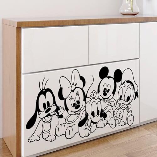 Cartoon Disney Mickey Minnie Mouse With Friend Wall Stickers For Home Decor Nursery Kids Room Decoration Vinyl Mural Wall Decals