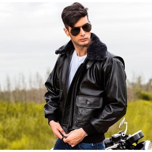 2021 Brown Men Military A2 Pilot Leather Jacket Europe Size XXL Wool Collar Genuine Natural Cowhide Autumn USAF Aviation Coat