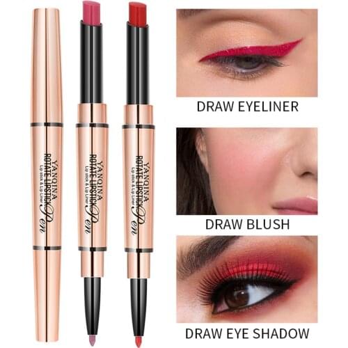 New Multi-Function Lip Line Pen Double-End Lipstick Waterproof Long-Lasting Non-Stick Cup Moisturizing Lip Gloss Matt Pencil