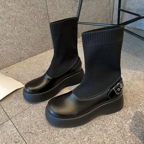 2021 Autumn New British Style Thick Bottom Increased Wild Socks Net Red WomenS Single Boots