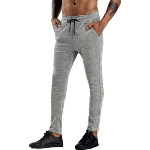 2021 Spring and Summer New Fashion Leisure Mens Plaid Drawstring Slim Sport Jogging Men Pants