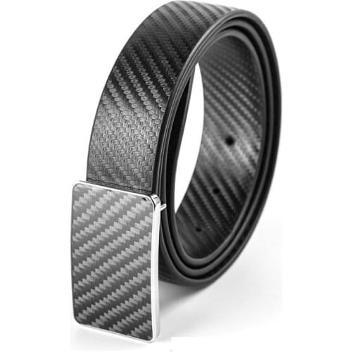 New Fashion Men Carbon Fiber Leather Belt Waistband With Buckle