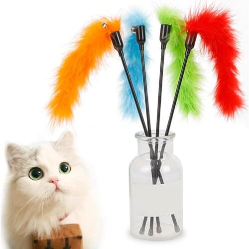 Feathers Tease Cat Stick Turkey Funny Toys Interactive Training Playing Pet Supplies Random Color Kitten Entertainment Tools