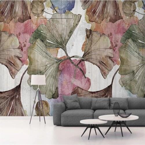 Custom 3D Mural Wallpaper Modern Simple Nordic Ginkgo Leaf Wood Retro Background Wall Decorative Painting Wallpaper