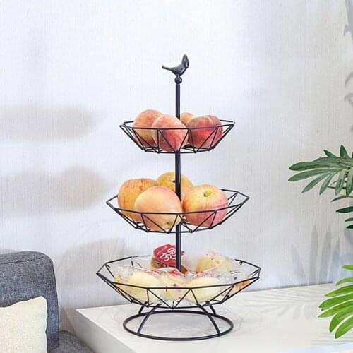 Q1JB 3 Tier Fruit Baskets Metal Wire Fruit Bowl Snacks Cake Stand Storage Rack Decor