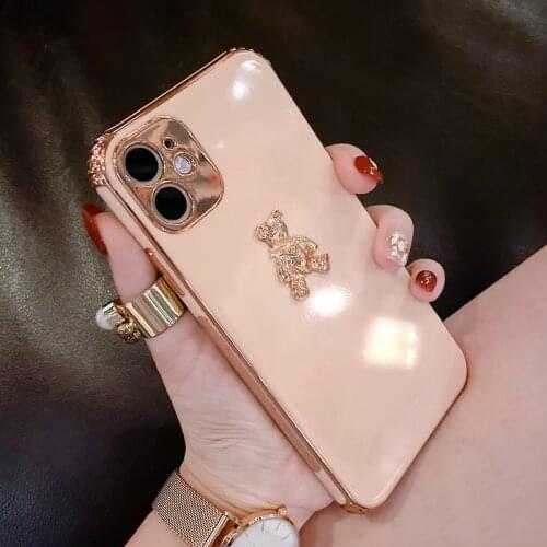 Luxury 3D Metal bear Plating Soft Silicone Phone Case For iPhone 11 12 Pro Max Mini X XR XS Max For iPhone 7 8 Plus SE2020 Cover