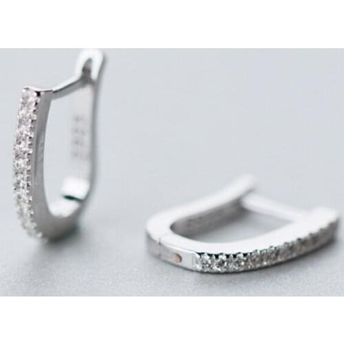 100% 925 Sterling Silver U Shape Hoop Earrings for Women Fashion Clear Cubic Zirconia Sterling Silver Fine Jewelry Birthday Gift